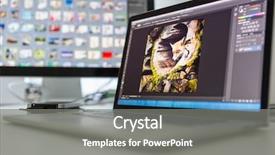  Presentation with human computer interaction mobile app - PPT theme with digital - photographers computer with photo edit background and a gray colored foreground