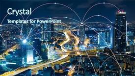  Presentation with wireless communication concept - PPT layouts enhanced with digital - skyline at night network connection background and a ocean colored foreground