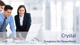  Presentation with working together - Presentation theme featuring digital - young businesspeople working together background and a sky blue colored foreground