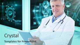  Presentation with using digital tablet - Presentation design with digital 3d tablet against blue background and a arctic colored foreground