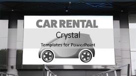  Presentation with digital car - PPT theme having digital advertisement display with text car rental on building background and a light gray colored foreground