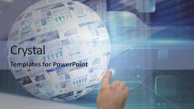  Presentation with gas storage sphere tanks - Audience pleasing slides consisting of digital advertising - hand pointing against screen sphere backdrop and a light blue colored foreground