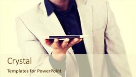  Presentation with teachers working around a table - PPT layouts enhanced with digital advertising - handsome businessman working on tablet background and a cream colored foreground