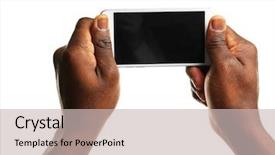  Presentation with smart - Slide set with digital africa - hand holding mobile smart phone background and a soft green colored foreground