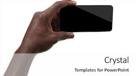  Presentation with hand holding puzzle piece - Cool new PPT layouts with digital africa - male hand holding a smartphone backdrop and a  colored foreground