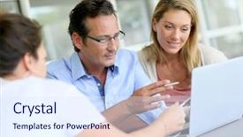  Presentation with partnership - Beautiful slides featuring digital age - business people meeting for partnership backdrop and a sky blue colored foreground