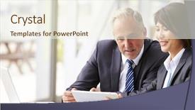  Presentation with business timelines - Cool new PPT layouts with digital age - two senior business colleagues backdrop and a cream colored foreground