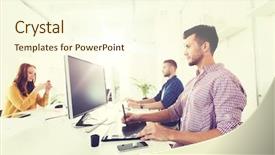  Presentation with digital pen - PPT theme enhanced with digital agency - business technology design and people background and a  colored foreground