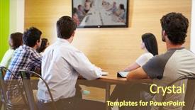  Presentation with teachers working around a table - Colorful presentation theme enhanced with digital agency - designers sitting around table backdrop and a tawny brown colored foreground