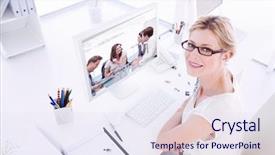  Presentation with history of a computer - Theme having digital agency - female photo editor working background and a sky blue colored foreground