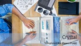  Presentation with shares - Beautiful presentation design featuring digital agency - idea brainstorm against stocks backdrop and a light blue colored foreground