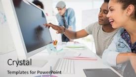  Presentation with healthy workplace full length side view - Beautiful PPT theme featuring digital agency - side view of casual photo backdrop and a light gray colored foreground