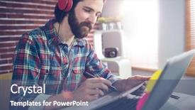  Presentation with 5g technology for smart grid - Slide set featuring digital agency - smart businessman wearing headphones while background and a ocean colored foreground