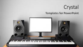  Presentation with speakers - Cool new presentation theme with digital audio workstation daw studio backdrop and a light gray colored foreground