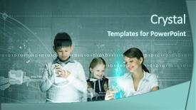  Presentation with bacteria - Cool new presentation design with digital bacteria - young teacher and school children backdrop and a  colored foreground