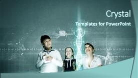  Presentation with bacteria - Presentation theme featuring digital bacteria - young teacher and school children background and a  colored foreground