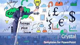  Presentation with digital banking - PPT theme consisting of digital banking - businessman climbing up ladder background and a teal colored foreground