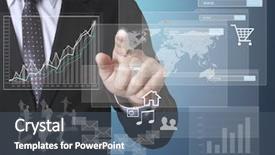  Presentation with digital banking - Presentation theme enhanced with digital banking - businessman with financial symbols coming background and a ocean colored foreground