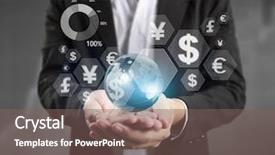  Presentation with financial - Cool new presentation theme with digital banking - businessman with financial symbols coming backdrop and a  colored foreground