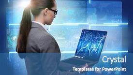  Presentation with trading online - PPT layouts featuring digital banking - businesswoman in online stock trading background and a teal colored foreground