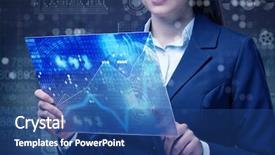  Presentation with trading online - Cool new slides with digital banking - businesswoman in online stock trading backdrop and a ocean colored foreground