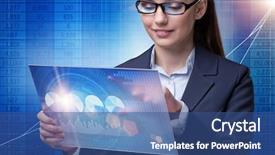 Presentation with stock trading - Theme featuring digital banking - businesswoman in stock exchange trading background and a  colored foreground