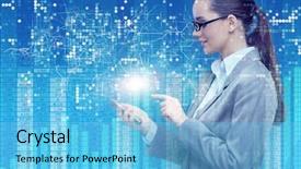  Presentation with digital banking - Slides featuring digital banking - businesswoman with mobile in business background and a light blue colored foreground