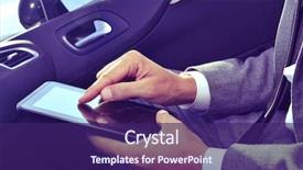  Presentation with digital car - Presentation design consisting of digital banking - closeup of a young caucasian background and a violet colored foreground