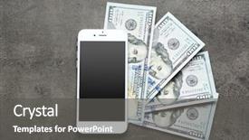  Presentation with digital banking - Amazing theme having digital banking - smart phone with dollar banknotes backdrop and a dark gray colored foreground