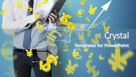  Presentation with touch screen - PPT layouts featuring digital banking - touch screen financial symbols coming background and a teal colored foreground