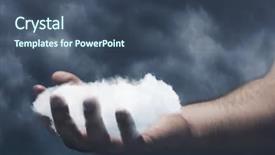  Presentation with cloud - Slides with digital business world - human hand with cloud background and a ocean colored foreground