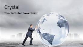  Presentation with planet mars and earth - Cool new slide deck with digital business world - young successful businessman pushing earth backdrop and a light gray colored foreground