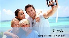  Presentation with family children - PPT layouts having digital camera - couple and children taking family background and a light blue colored foreground
