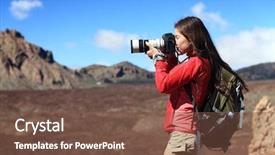  Presentation with outdoors - Amazing slide deck having digital camera - nature photographer taking pictures outdoors backdrop and a tawny brown colored foreground