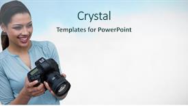  Presentation with basketball female blue - Audience pleasing PPT layouts consisting of digital camera against blue sky backdrop and a  colored foreground