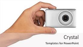  Presentation with white cctv camera on modern - Cool new theme with digital camera in hand isolated backdrop and a white colored foreground