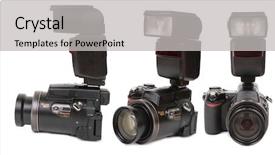  Presentation with flash - Colorful slide deck enhanced with digital camera with flash backdrop and a light gray colored foreground