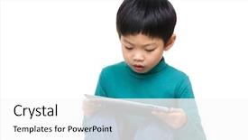  Presentation with asia centrism - Slide set consisting of digital children - asia little boy concentrate background and a  colored foreground