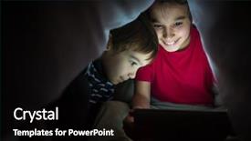  Presentation with dark night - Slide deck featuring digital children - brothers kids with tablet computer background and a black colored foreground