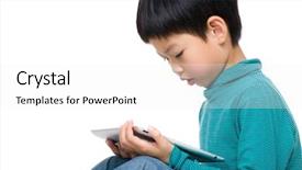  Presentation with reading table - Audience pleasing slide deck consisting of digital children - little boy reading on tablet backdrop and a white colored foreground