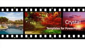  Presentation with film strip - Slide set enhanced with project tracking - film strip with different photos background and a tawny brown colored foreground