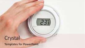  Presentation with climate - Colorful slide set enhanced with turn up heat - digital climate thermostat controlling backdrop and a white colored foreground