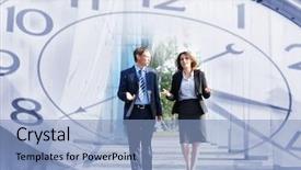  Presentation with people talking - Audience pleasing PPT layouts consisting of digital clock - collage business people walking backdrop and a light blue colored foreground