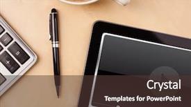  Presentation with coffee cup - Slide set featuring digital clock - workplace with tablet pc showing background and a tawny brown colored foreground