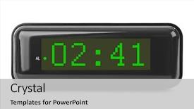  Presentation with clock - Audience pleasing theme consisting of digital clock isolated on white backdrop and a light gray colored foreground