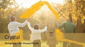  Presentation with family holding hands - Slide set with digital composite conceptual image of family on bicycle holding hands on sunny day in a park background and a yellow colored foreground