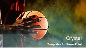  Presentation with color powder - Slide set with digital composite image of basketball player against splashing of yellow color powder background and a gray colored foreground