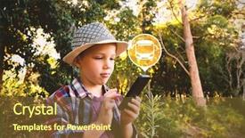  Presentation with walkie talkie - Presentation theme featuring digital composite image of bus background and a tawny brown colored foreground