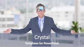  Presentation with stuck - Cool new presentation with digital composite image of businessman with arms stretched and sticky note stuck on forehead backdrop and a ocean colored foreground