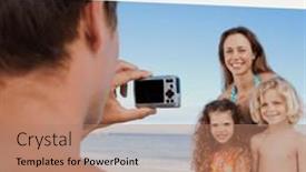  Presentation with digital image - Presentation design featuring digital-composite-image-of-father background and a coral colored foreground